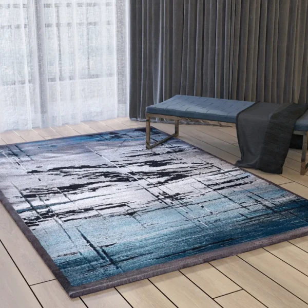 thảm trang trí AU1001 họa tiết trừu tượng màu xanh