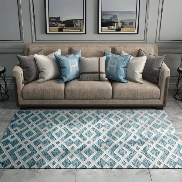 thảm trang trí AU1002 họa tiết đối xứng màu xanh ngọc