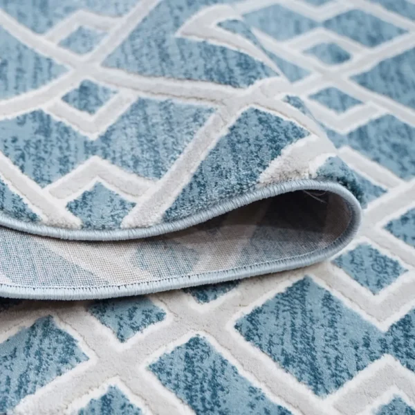 thảm trang trí AU1002 họa tiết đối xứng màu xanh ngọc