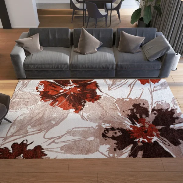 Thảm trang trí RE1003 họa tiết hoa màu đỏ