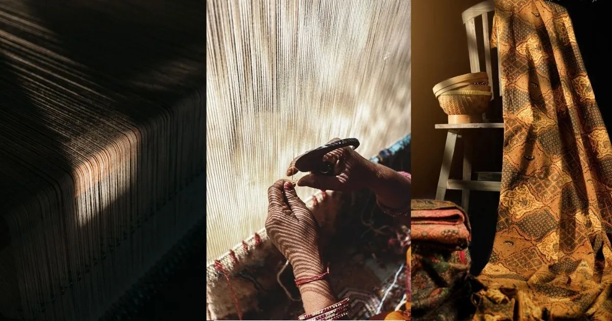 Thợ thủ công đang dệt thảm bằng tay truyền thống